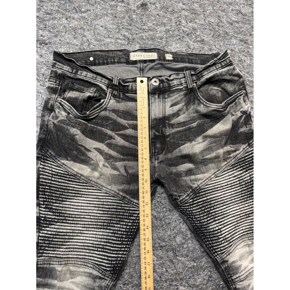 Evolution In Design Mens 36x32 Moto Biker Jeans Black Grey Acid Wash Slim Fit - Picture 5 of 13